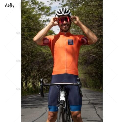Kafitt Orange blue Short Sleeve Couple cycling Triathlon suit Cycling Skinsuit Maillot Ropa Ciclismo MTB women Jumpsuit summer