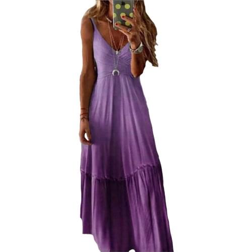 Women Big Swing Dresses Plus Size 5XL Suspenders Long Dress Summer V-neck Gradient Color Wild Dress Ladies Beach Holiday Dress