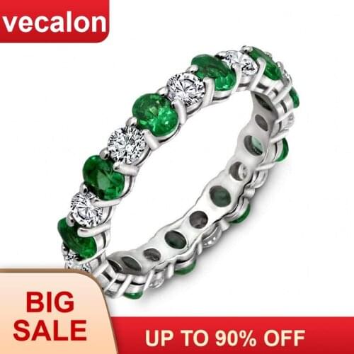Vecalon Eternity Promise Wedding Bands Ring 925 Sterling Silver 4mm Green 5A Zircon Anniversary rings for women Finger Jewelry