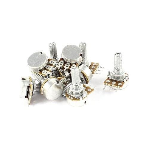 10 Pcs B1K/B2K/5K/10K/20K/50k/B100K/B500K/B1M ohm Single Turn Knurled Shaft 3 Pin Terminal Taper Potentiometer 15mm Shaft Length