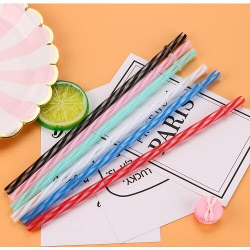 Hot sell 10pcs Colorful Reusable Hard Plastic Stripe Drinking Straws Bar Beer Wedding Birthday Party Decoration bar accessories