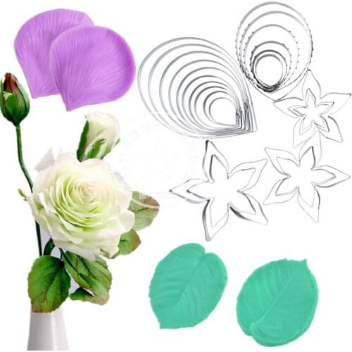27pcs Rose Petal Leaves Calyx Cake Decorating Tools Fondant Sugarcraft Cake Silicone Mold Baking accessories Confectionery Tool