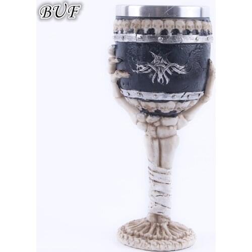 3D Skull Mug Resin Skull Cup Stainless Steel Metal Wine Cup Goblet Cup