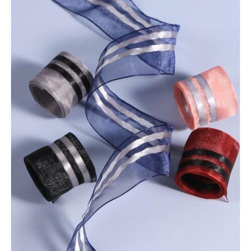 5 yards Double Striped Chiffon Polyester Ribbon for DIY Craft Hair Bow Gift Packaging Clothing Accessories