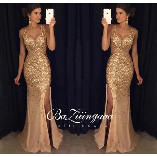 BAZIIINGAAA Luxury Woman Cocktail Dress Beaded Sequins Long Elegant Night Cocktail Party Formal Dresses for Wedding Plus Size