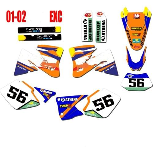 Free Custom Numbers Name EXC 2002 2001 Graphics Background DECALS STICKERS FOR KTM EXC 250 300 350 400 520 MXC 200 300 2001 2002