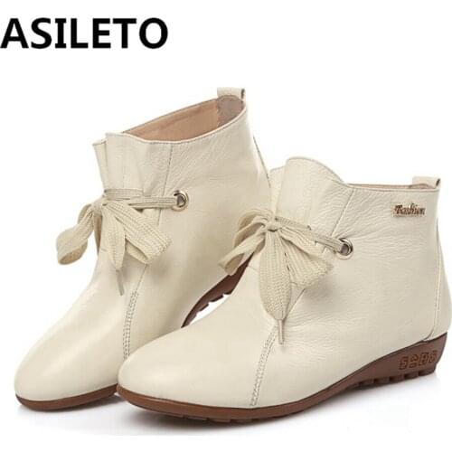 Fashion Autumn ASILETO Early Winter Shoes WOmen Genuine Leather Boots Lace up Soft Brand Female Chelsea Ankle Boots Thick Sole