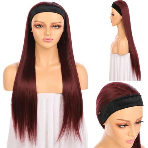 Brazilian Red wine Headband Wig Human Hair Glueless Full Machine Made Wigs Remy Human Hair Scarf Wig For Women