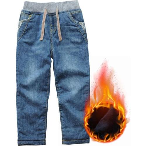 Kids Winter Jeans Pants Plus Velvet Children Thicken Warm Denim Trousers For Boys 3-14 Years Wear TX278