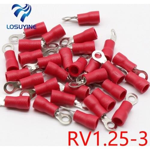RV1.25-3 Red Ring Insulated Wire Connector Electrical Crimp Terminal RV1.25-3 Cable Wire Connector 100PCS RV1-3 RV