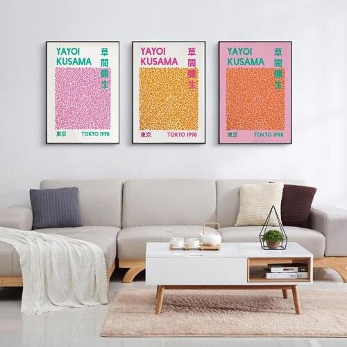 Gallery Wall Art Yayoi Kusama Artwork Exhibition Posters and Prints Pictures Orange Canvas Painting for Living Room Home Decor