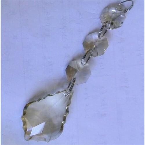 Hot Sale 100PCS/LOT 38mm Cognac/Champagne Color Crystal Chandelier Pendants with Octagon Beads Chains Crystal Maple Leaf Parts