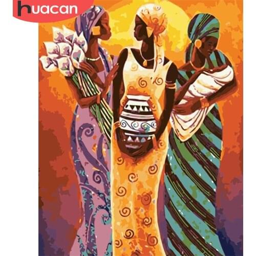 HUACAN Painting By Number Diy Three African Woman Handpainted Wall Art Pictures By Numbers Figure Kits Home Decoration