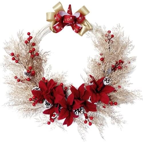 Artificial Golden Mist Wreath for Front Door Wall Window Fireplace Farmhouse Home Christmas Decoration