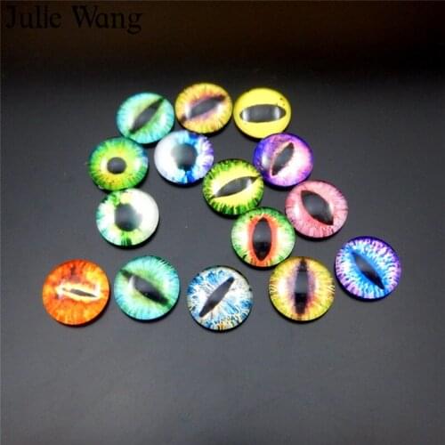Julie Wang 30pcs 12mm Glass Round Dragon Lizard Frog Vivid Eyes Cabochons For Necklace Pendant Earrings Jewelry Making Accessory