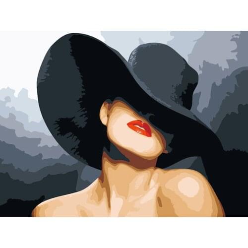 Black hat woman DIY Oil Painting By Numbers Wall Art Acrylic Oil Canvas Paintings Home Decor For Living Room