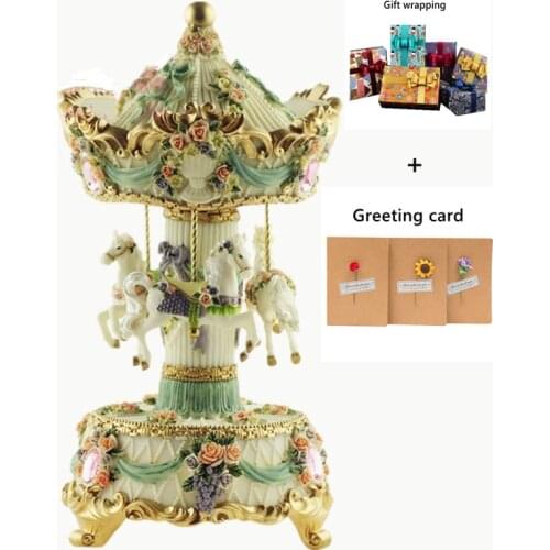 Carousel Music Box Colorful lights Musical Box Resin Childrens Gift Birthday Gift Home Decoration love Daughter Bedroom Sky go