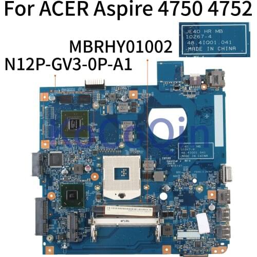 KoCoQin Laptop motherboard For ACER Aspire 4750 4752G 4755G Mainboard MBRHY01002 48.4IQ01.041 HM65 N12P-GV3-0P-A1