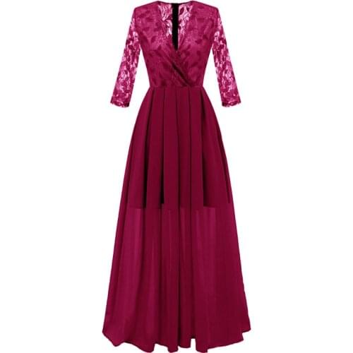 Womens Full Dress Lace Panel Surplice Semi Formal Dress L5134