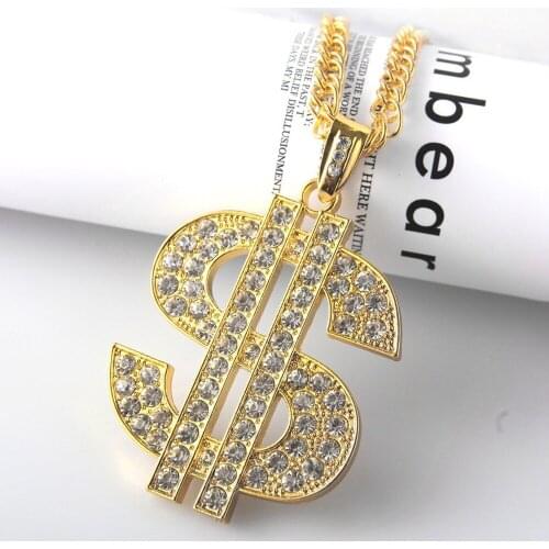 Hot Selling Dollar Hip Hop Ornament rhinestone Exaggerated Letter Necklace Cross-Border New Accessories Pendant