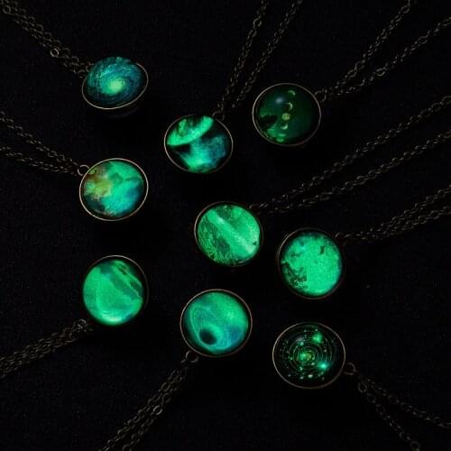 Fashion Retro Luminous Universe Glowing In The Dark Necklace For Women Men Planet Pendant Choker Clavicle Chain Jewelry Kid Gift
