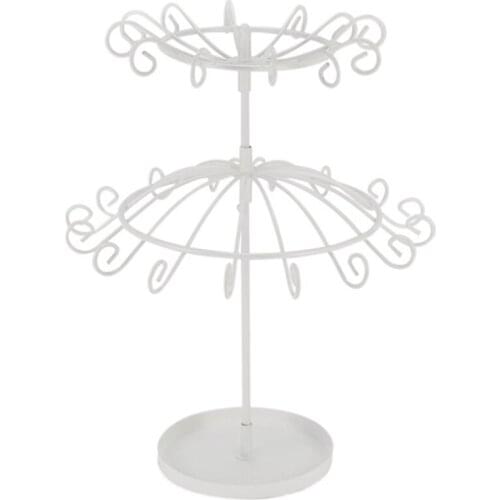 Fashion 2 Tiers Metal Round Rotating Spin Display Stand Earring Holder Jewelry Stand Display Rack Tower