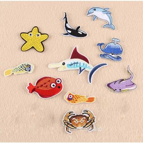 Sea Animals Dolphin Whale Iron On Patches Embroidered Clothes Patch For Clothing Clothes Stickers Garment Apparel Accessories
