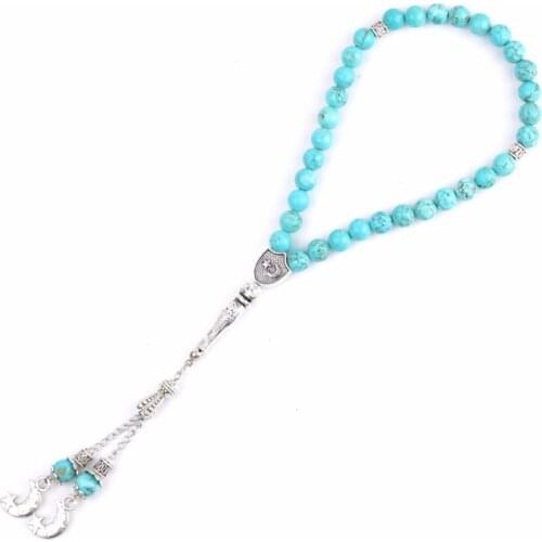 Muslim Prayer Beads Masbaha Tasbih Akik Islam Tespih 33 Blue Turquoises Stone Charm Bracelets For Women Jewelry