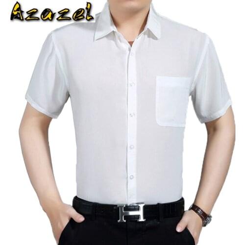 Azazel Summer Real Silk Shirt Men Short Sleeve White Shirt 2010 Formal Mens Shirts Casual Slim Fit Camisa Masculina KJ1939
