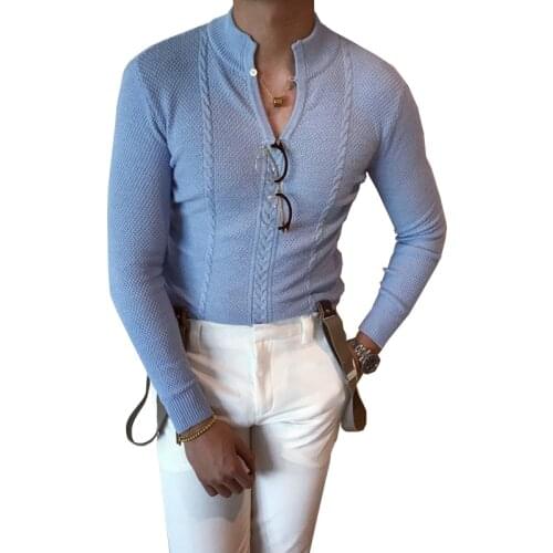 Mens Sweater Spring Autumn Fashion Gym Sport Slim Fit Male V-Neck Coat Long Sleeve Cardigan
