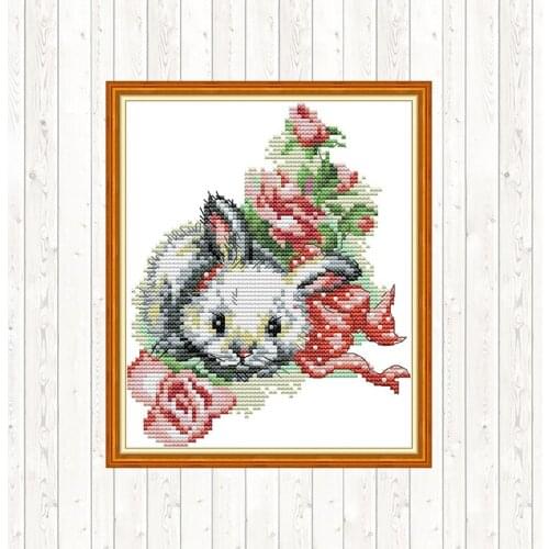 The Little Rabbit In The Flowers Cross Stitch Sets DMC Cotton Thread 14ct 11ct Count Canvas Needlework Embroidery DIY Handmade