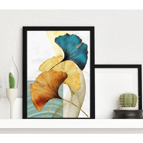 Print Wall Art Painting Blue Green Yellow Gold Plant Leaf Abstract Poster Living Room Decoration Nordic Canvas Modern Picture