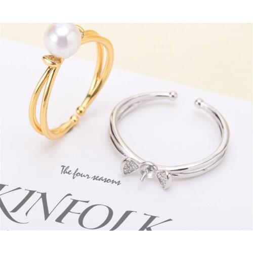 Real Silver S925 Plated Ring Empty Care DIY Accessories Pearl Ring Adjustable Set Semi-finished Products Woman Ring Wholesale