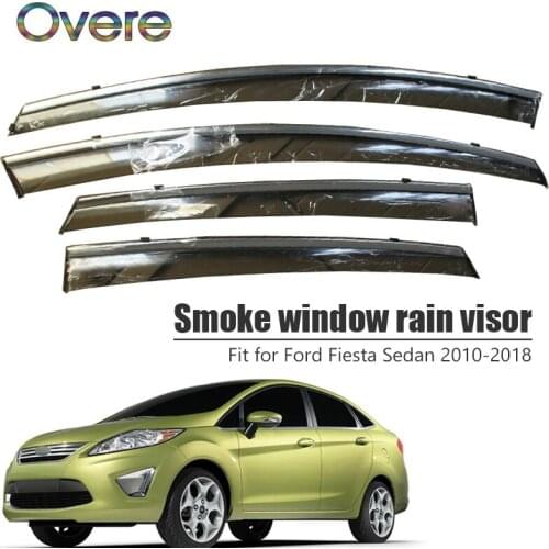 Overe 4Pcs/1Set Smoke Window Rain Visor For Ford Fiesta Sedan 2010-2014 2015 2016 2017 2018 Awnings Shelters Accessories