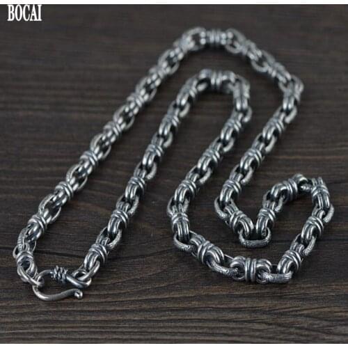 BOCAI 2021 New 100% Solid S925 Silver Retro Trendy Knot S Hook Mans Necklace 6MM Punk Rock Personality Jewelry