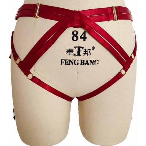 Sexy Hollow Red G-string Briefs Underwear Panties Women Bondage Body Cage Harness Belt Stockings Leg Garter