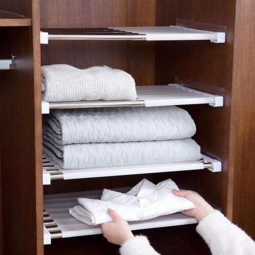 Adjustable Closet Shelf Wardrobe Storage Rack Shelves Closet Organizer Shelf Dividers Cabinets Layered Partition Storage Frame