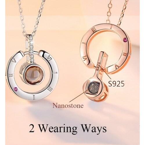 Rose Gold 100 Languages I Love You Projection Pendant Necklace Romantic Love Memory Wedding Necklace