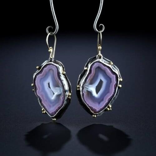Natural Purple Agate Hand-carved Rough Earrings Fashion Boutique Jewelry Ladies Amethyst Earrings Gift Accessories