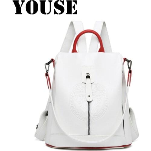 YOUSE Compound Cowhide Bag Schoolbag for Girls Womens Backpack 2021 Travel Large Backpack Womens Bag Female Mochila Backpack