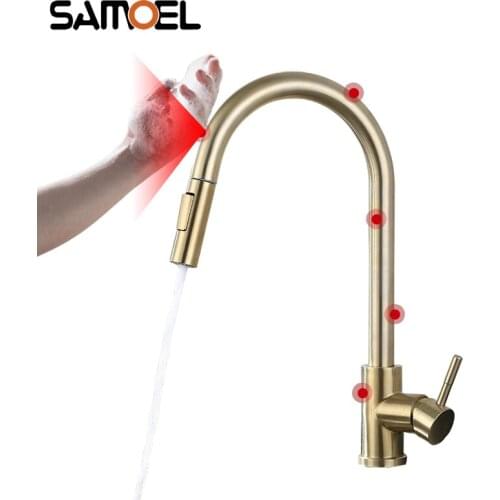 304 Stainless Steel Deck-mounted Gold Brushed Automatic Sensor Kitchen Sink Faucet Auto Smart Kitchen Mixer Water Tap G1137