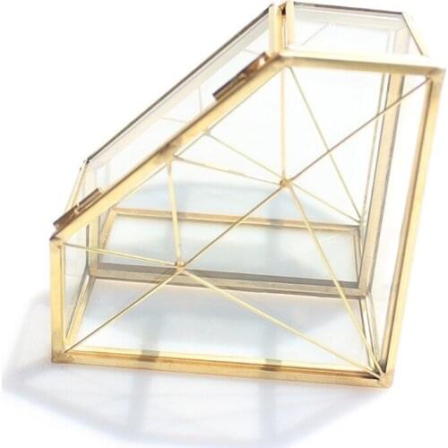 69HC Diamond Shape Box Glass Jewelry Storage Box Ring Necklace Dressing Table Makeup Organizer Storage Container