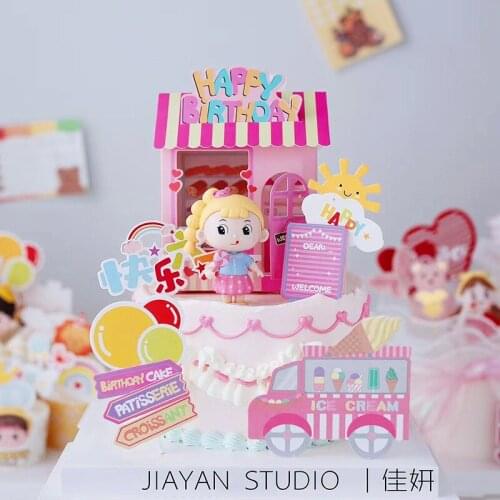 Cake Topper Boy Girl Cartoon Doll Dress Up Older Sister Younger Brother Skateboarding Cake Birthday Party Decoration Supplies