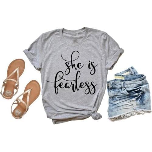 She is Fearless T-Shirt Graphic Christian Slogan Tee Funny Letter Fearless Vintage Grunge Feminist Clothing Tops Stylish shirts