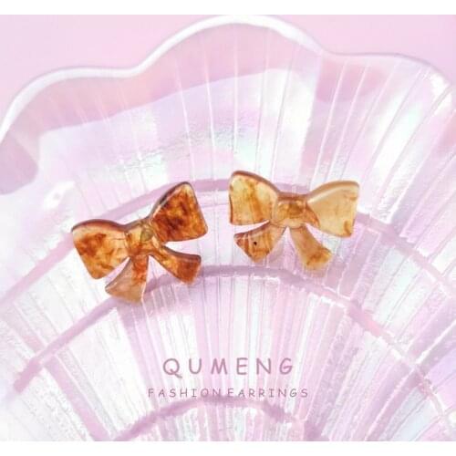 QUMENG QUMENG 2020 cute small Korean Sweet girls Bowknot stud Earrings For women resin earrings Fashion Holiday Party Jewelry