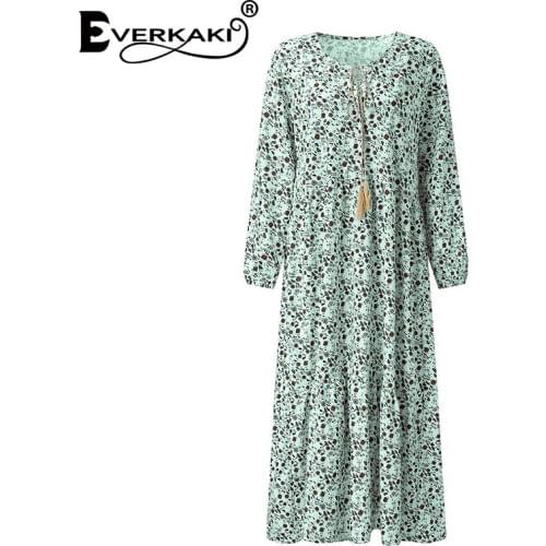 Everkaki Boho Floral Print Maxi Dress Women Summer Vestidos Ladies Ethnic Vacation Long Dresses Female 2020 Spring New Fashion