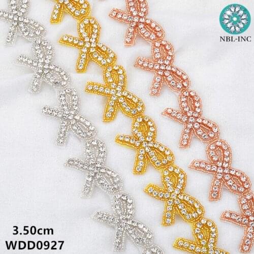 10 yards) Wedding dress bridal beaded rhinestone applique trim iron on for wedding dress belt WDD0927