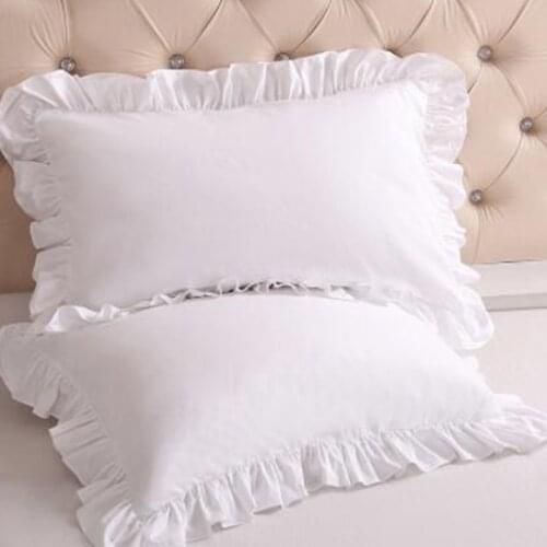 2Pcs White Pillowcase Bedding Cotton Solid Ruffle Pillow Sham Princess European Pillow Cover Protector 48x74cm
