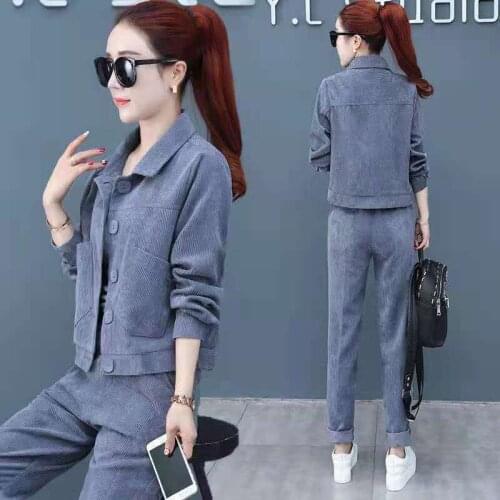 2021 Fashion Suit Womens Spring And Autumn New Korean Loose And Thin Corduroy Two Piece Set