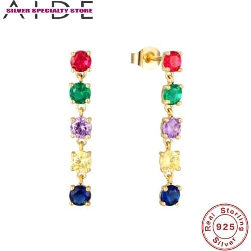 AIDE 925 Sterling Silver Earrings Women Stud Earring Luxury Jewelry Piercing Pendientes Brincos Bijou Arete Girl Gift Rainbow CZ
